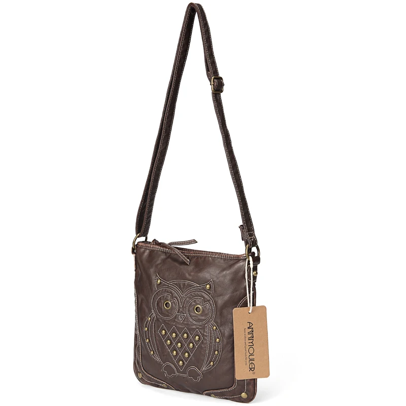 Annmouler, Брендовая женская сумка на плечо, мягкая сумка через плечо из искусственной кожи, мультяшная сова, Лоскутная сумка, женская серая маленькая сумка
