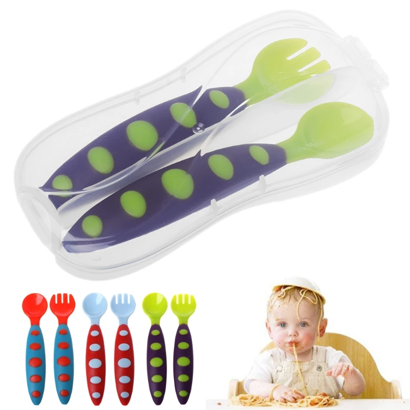 

1 Set Baby Tableware Spoon Fork Dishes Soft Feeding Food Fruit Children Utensils