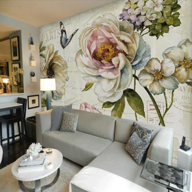 Custom mural Custom large murals hand painted flowers peony wallpaper