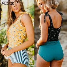 Цветочный женский купальный костюм с принтом купальный костюм плюс размер купальный костюм высокая Талия Танкини пляжная одежда
