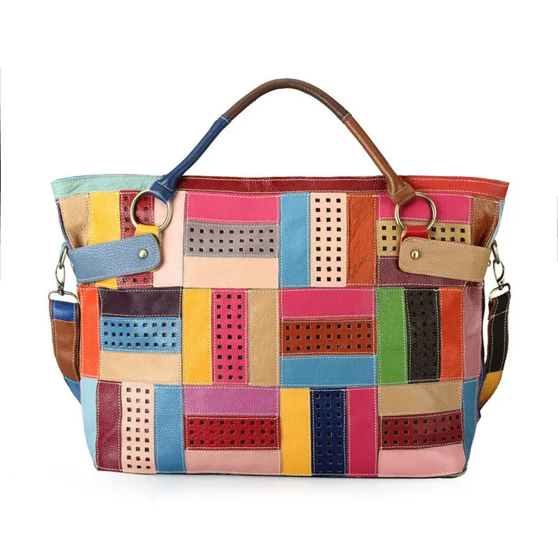 

2017 Handbag 100%Genuine Leather splicing bags features Contrast color Leather hand bag with shoulder bag and bag