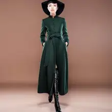 Новейшее осенне-зимнее винтажное элегантное тонкое шерстяное пальто женское однобортное длинное пальто-Тренч с поясом