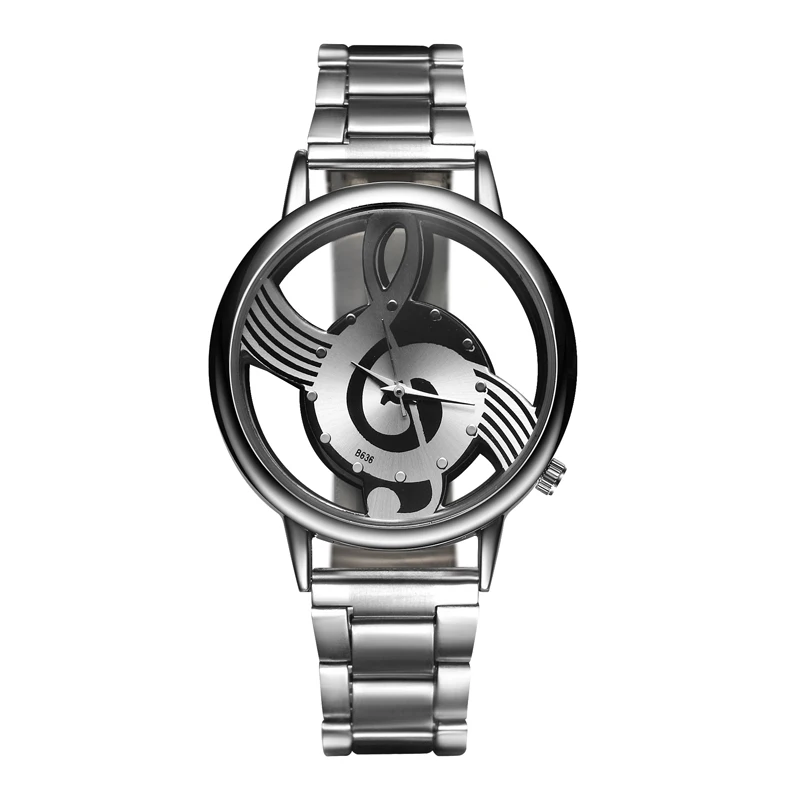 Новые роскошные брендовые модные и повседневные часы с нотами, наручные часы из нержавеющей стали для мужчин и женщин, серебряные часы