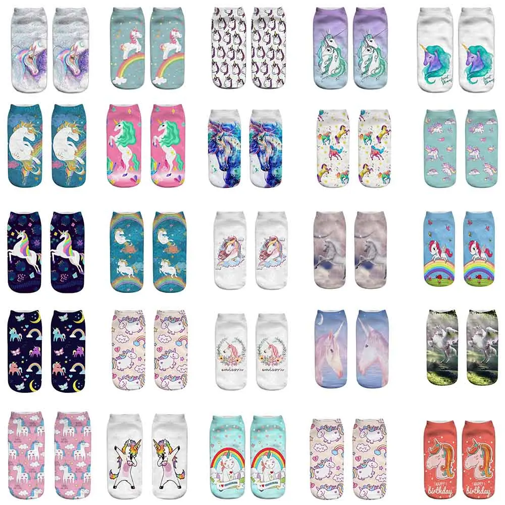 

iMucci Womens Dancing unicorn digital print socks Cotton Low Cut Ankle Socks Catoon 3D Animals Printed Christmas Gifts