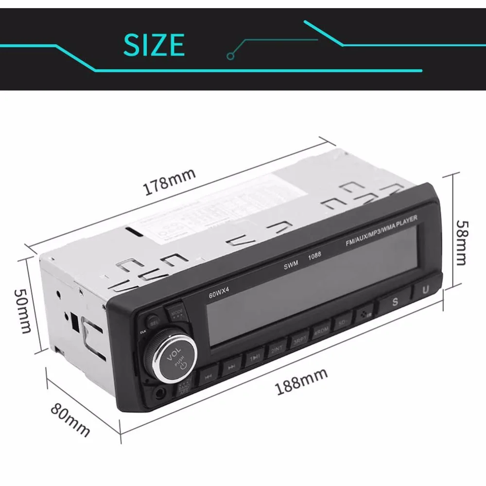 SWM 1088 автомобиль радио 1din авто Aux вход Bluetooth стерео MP3 мультимедийный плеер Поддержка FM/MP3/WMA/SD карты