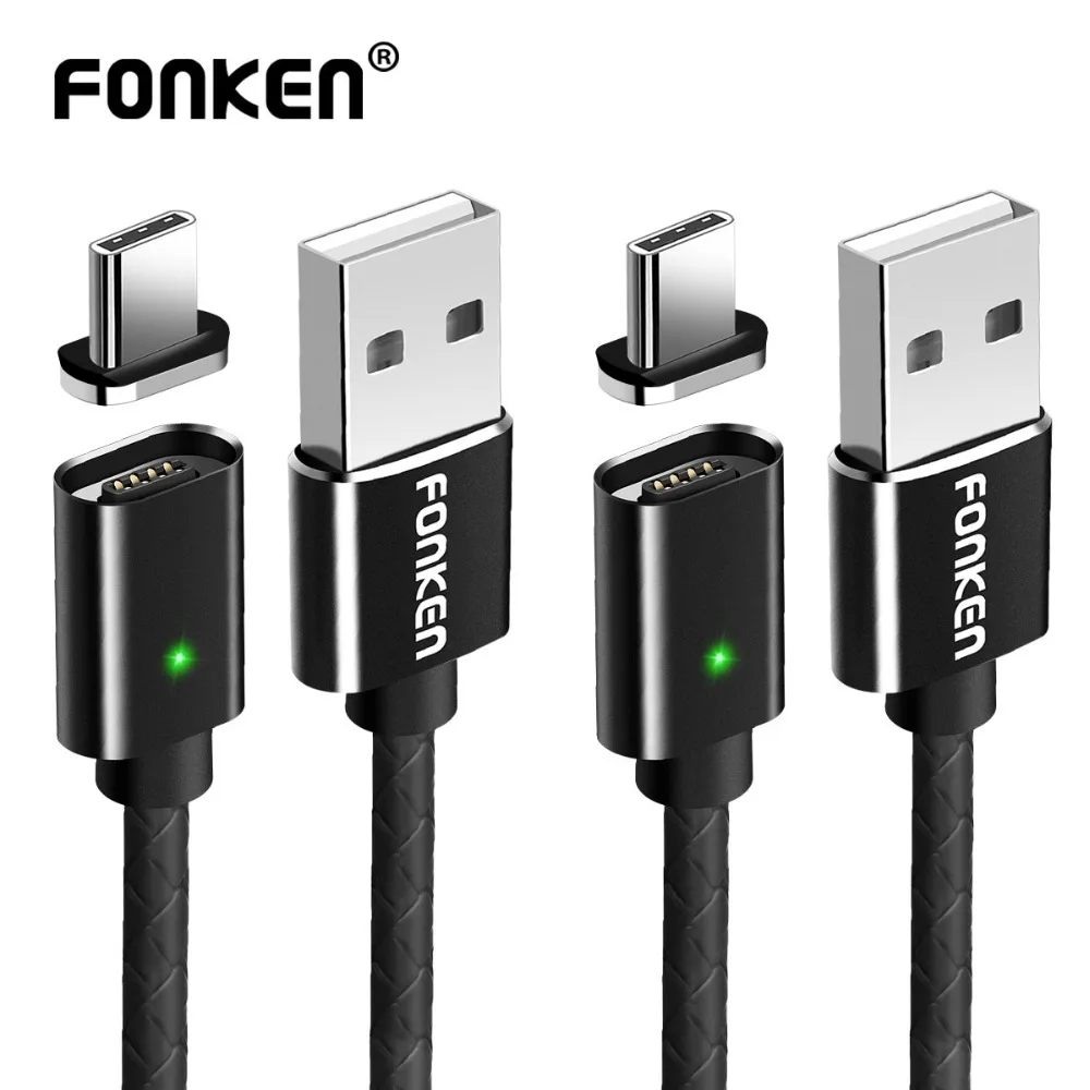 FONKEN نوع-C المغناطيسي كابل USB C الهاتف سريعة تهمة كابل LED المغناطيس الوجهين سريع تهمة بيانات مزامنة الحبل للهاتف المحمول