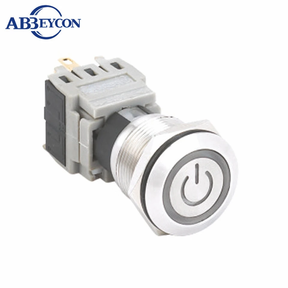 

19mm flat head latching ring led custommized power logo illuminated push buton switch