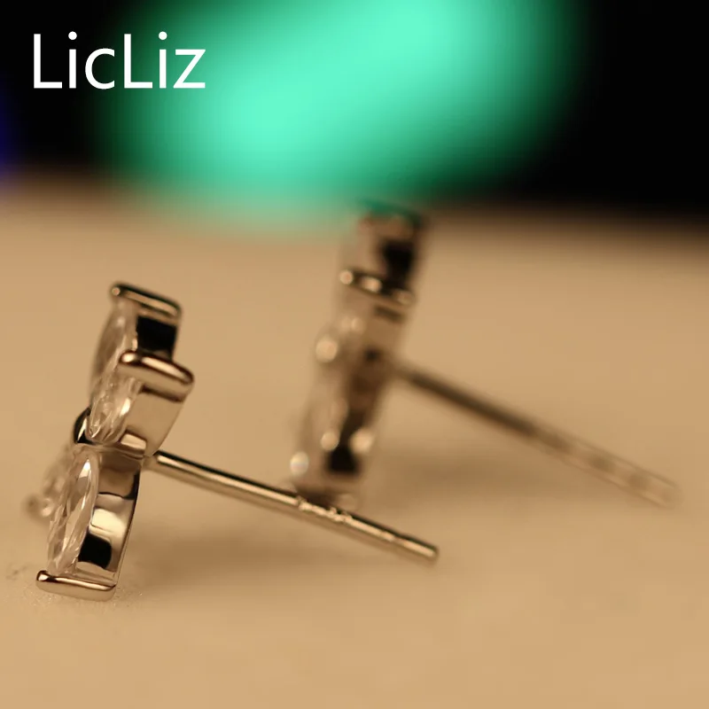 LicLiz 925 пробы серебряные серьги гвоздики с цветком женские четырьмя лепестками и