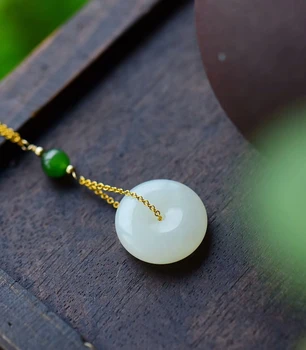 

Koraba 18K Real Gold Inlaid Natural Chinese White Jade Simple Retro Pendant Chain Necklace Gemstone Wholesale with Certificate