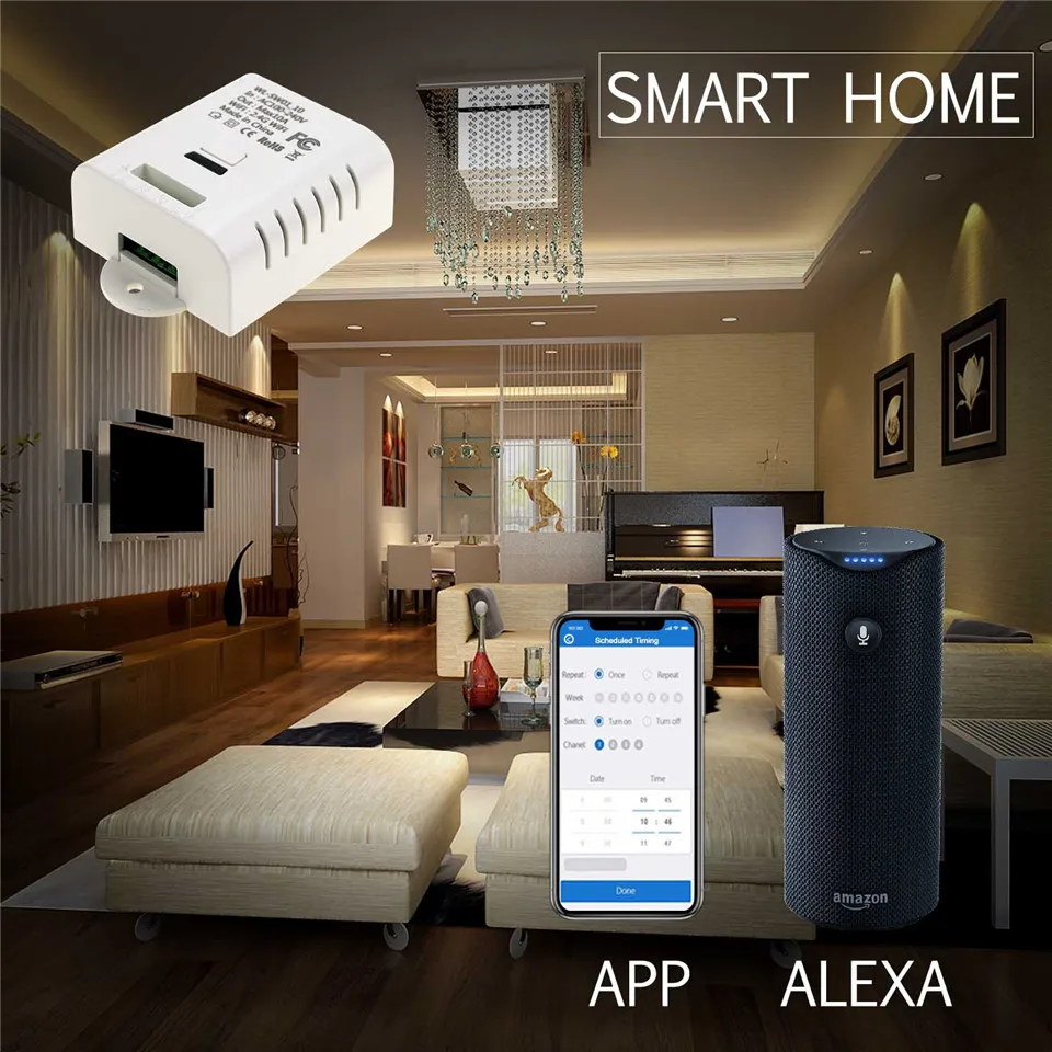 

Tedgem 10A WIFI Remote Control Smart Switch 85-265V Smart Home Switch For Smartphones Amazon Alexa Google Home
