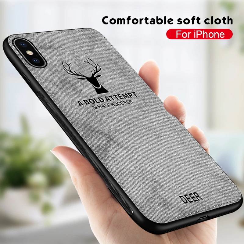 

Luxury Fabric Deer Pattern Phone Cases for iPhone 7 6 8 6s Plus X XR Light TPU Bumper Matte Cloth Cover for iPhone XS Max X Capa