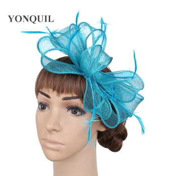 

High quality turquoise fascinators hat wedding sinamay accessories hair combs occasion event headwear with feather decor MYQ117