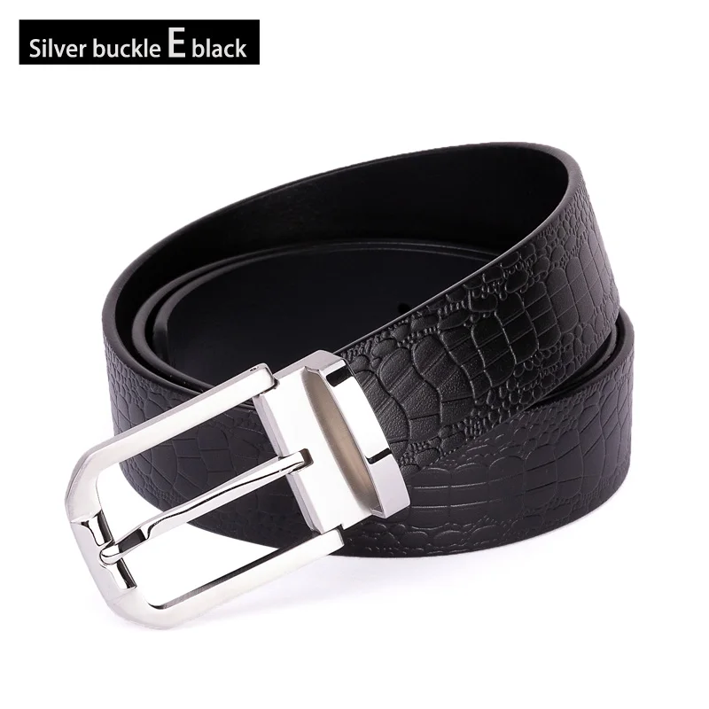 McPARKO бренд мужской ремень из натуральной кожи воловья кожа мужские ремни без пряжки модный крокодиловый дизайн настоящие ремни из телячьей кожи - Цвет: Silver E Black Belt