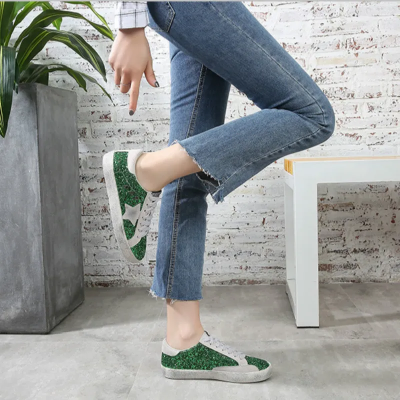 JINBEILEE Net Red Small Dirty Skateboard Shoes Female Stars Casual Shoes Five-pointed Star Small White Female Sequin Shoes JINBEILEE Net Red Small Dirty Skateboard Shoes Female Stars Casual Shoes Five-pointed Star Small White Female Sequin Shoes