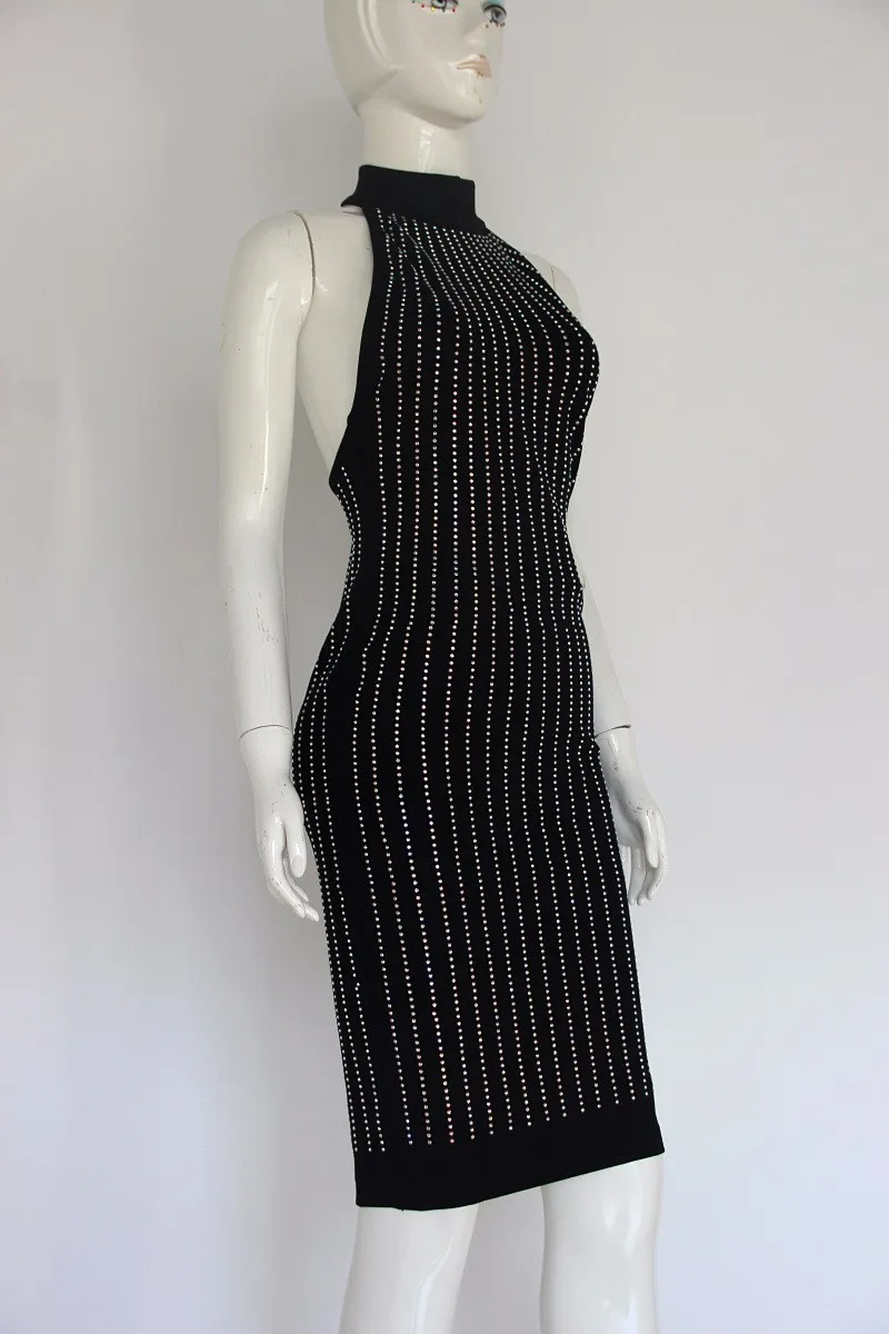 Backless Vestidos Splittingshort As Sexy Hombro Coctel Bodycon Crystal Vendaje 2017 Verano Shows Negro Del Vestido Halter Pic f7xwAUISPq