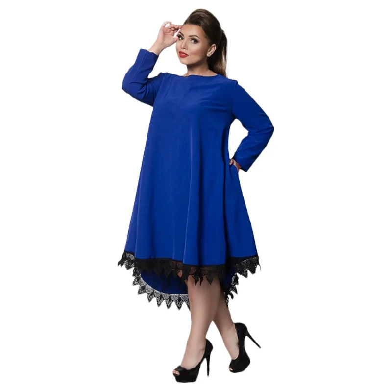 

Big size 6XL 2019 Spring Woman Dress Loose solid patchwork knee dresses Fat MM plus size women clothing 6xl dress