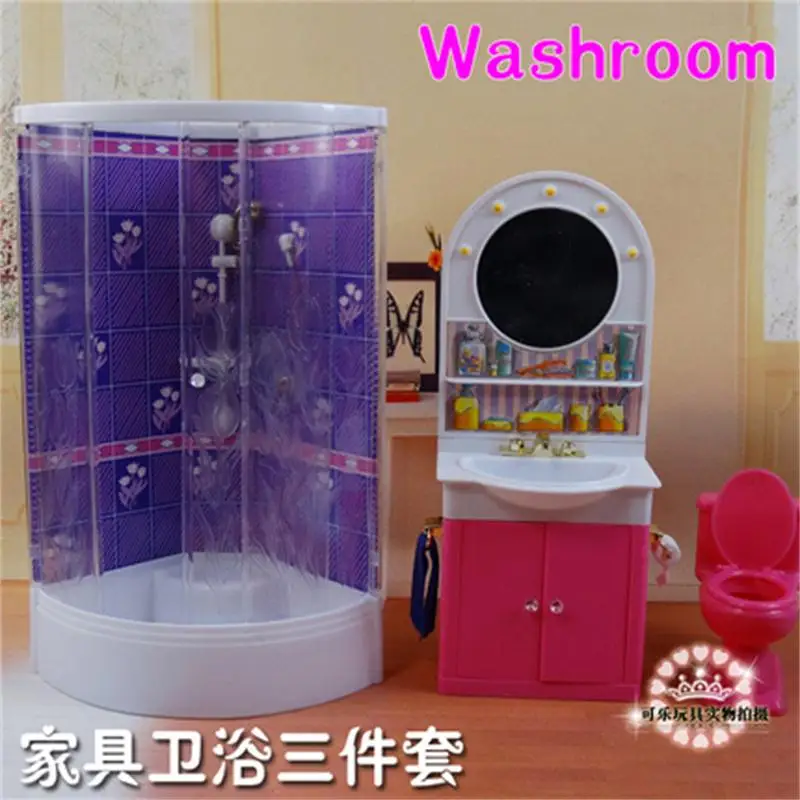  For Barbie Doll Furniture Accessories Plastic Toy Bathroom Set Dressing Table Toilet Bowl Hanger Cl