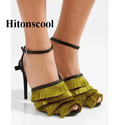 Rouge Chaussures Talons Gladiateur Souliers Marque Bout Femme Ouvert Green Pour Gland Army rouge À Hauts 2019 Femmes Sexy D'été Sandales Vert Cheville Sangle vUqCw4