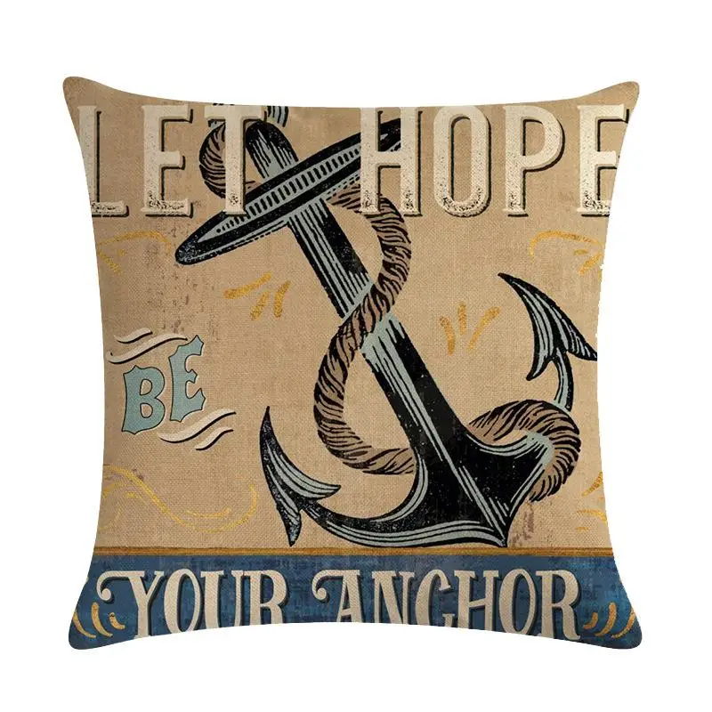 Чехол для подушки в стиле ретро, с рисунком компаса, с изображением якоря, морской корабль, декоративная наволочка, чехол Cojines Almofadas - Цвет: 16
