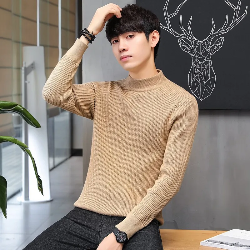 New Wool Sweater men warm cotton elastic winter Korean fashion casual turtleneck solid color plus size 3XL homme tops sweaters