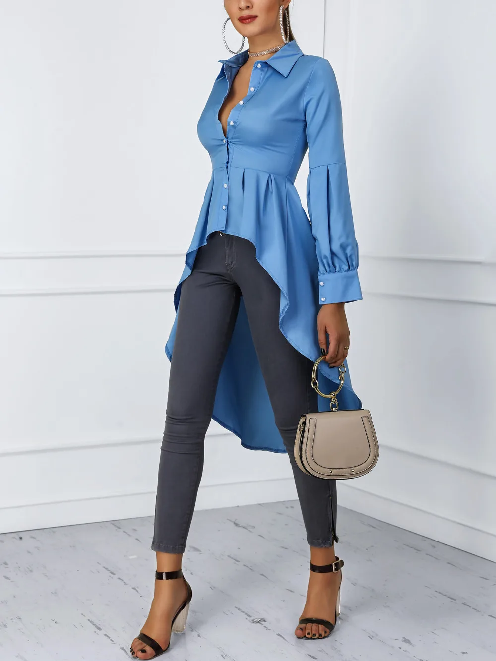 Женская модная офисная элегантная рабочая одежда, повседневная рубашка, женский топ с рукавами-фонариками и пуговицами
