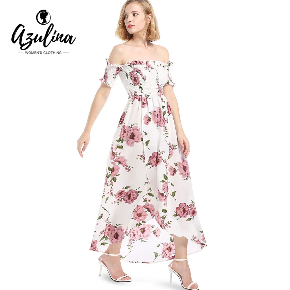 Off Shoulder Floral Print Chiffon Dress