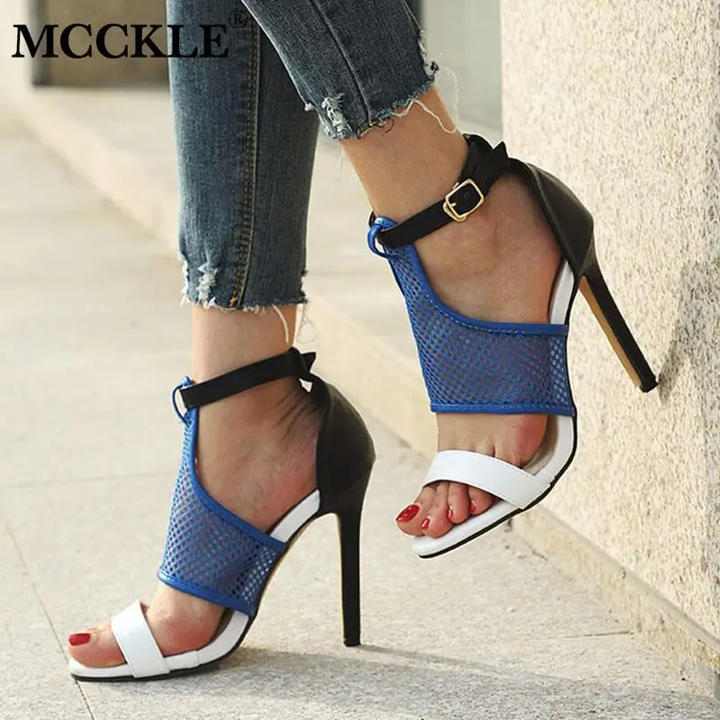

Summer New Women Sandals Ankle Strap Buckle Ladies Open Toe Cover Thin High Heels Female Mesh Casual Shoes Fashion Footwear