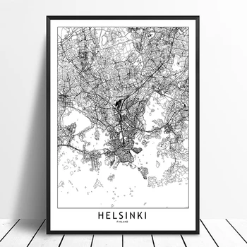 

Helsinki Black White Custom World City Map Posters Prints Nordic Style Wall Art Pictures Home Decor Canvas Painting