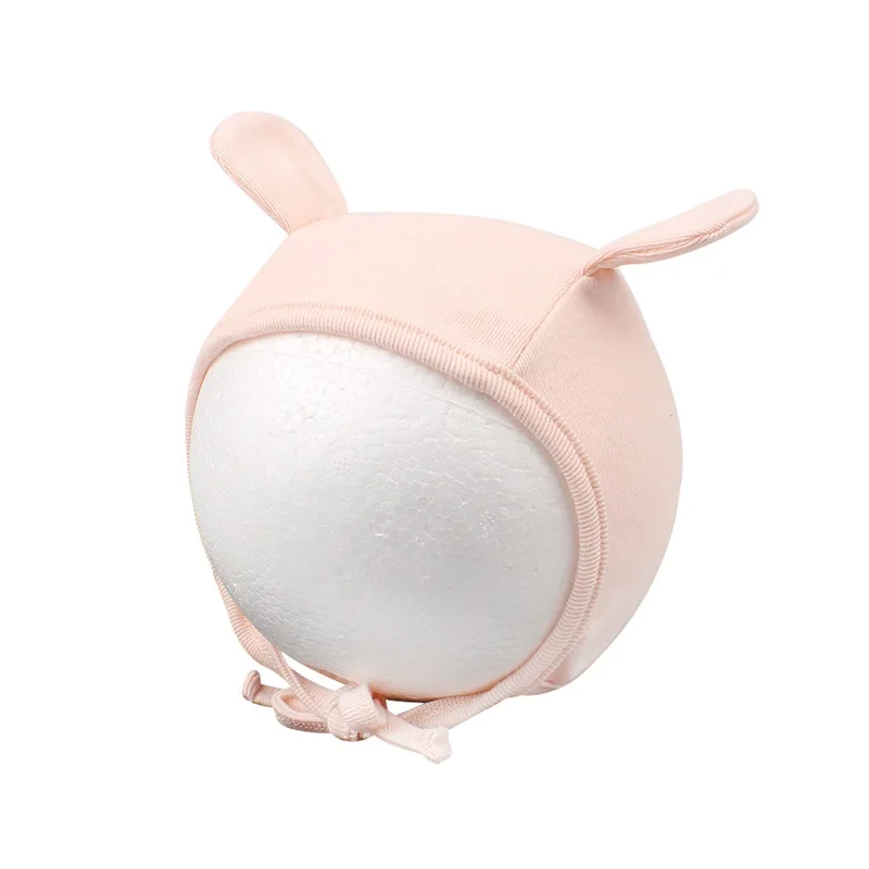 Cotton Cute Baby Girls Hat Lace Up Newborn Baby Beanie Pink White Soft Princess Girls Hat With Ears Spring Baby Girls Clothing (4)