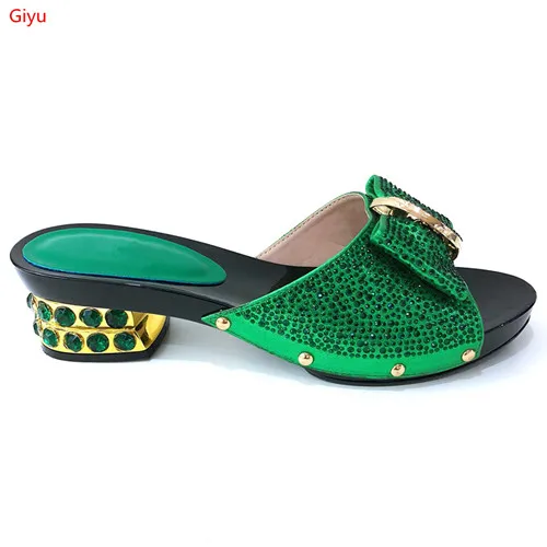 

doershow Italian Ladies Sexy High Heels green Shoes Rhinestones Ladies Pumps African Sandal Shoes for Parties Wedding!KI1-8