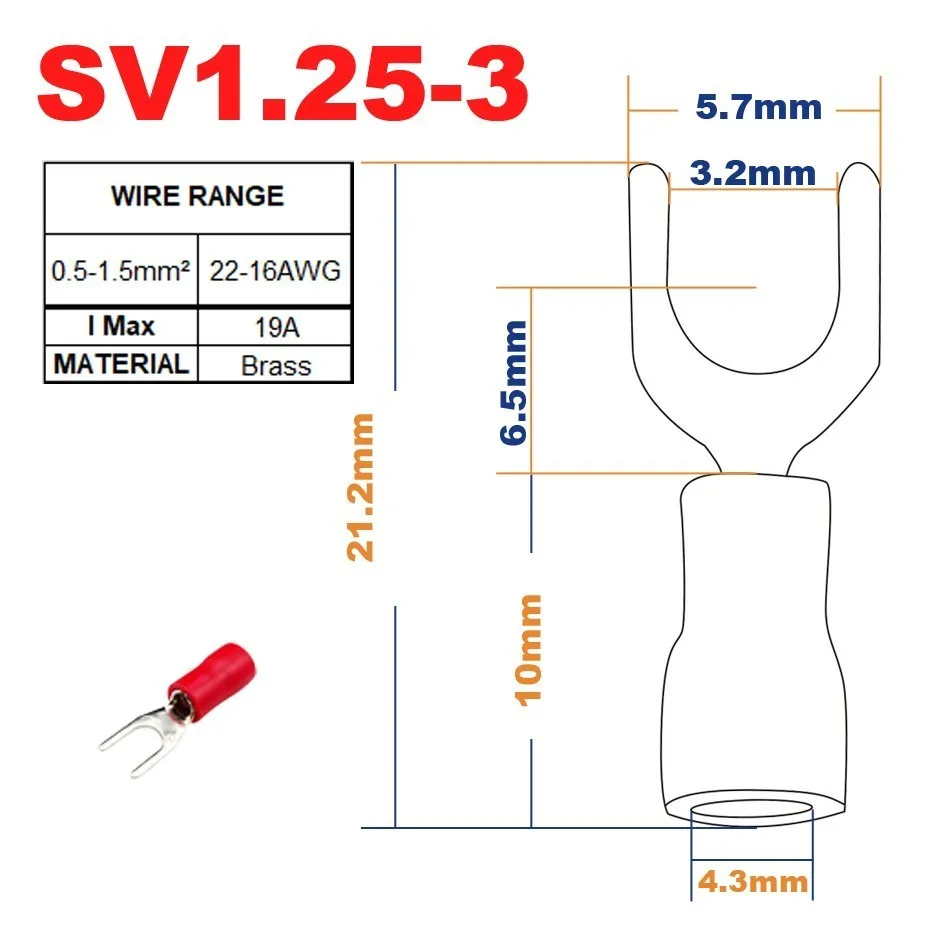 50 шт. Вилка Лопата для обжима изоляции SV1.25-3 SV1.25-4 SV2-3 SV2-4 SV3.5-4 SV3.5-5 SV3.5-6 SV5.5-4 SV5.5-5 разъем провода - Цвет: SV1.25-3