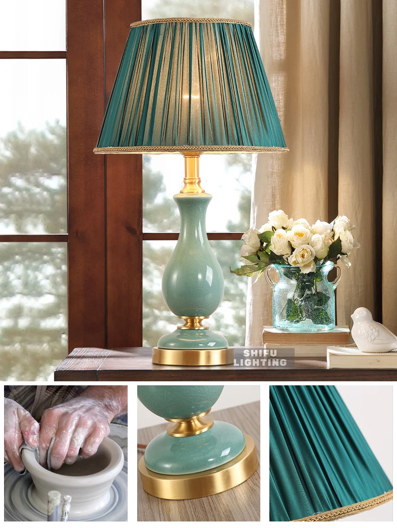 Настольная лампа в американском стиле, роскошные медные высококачественные керамические настольные лампы для гостиной, спальни, прикроватная лампа, декорированные светодиодные лампы
