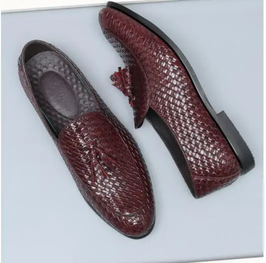 Для мужчин s slip-on кисточкой ручной работы Туфли под платье Туфли без каблуков Свадебные офисные Туфли-оксфорды для Для мужчин острым носом формальная обувь Большие размеры 47 48 - Цвет: as pic 2