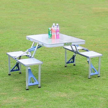 

Outdoor folding table aluminum alloy one-piece portable stall camping barbecue table and chair set