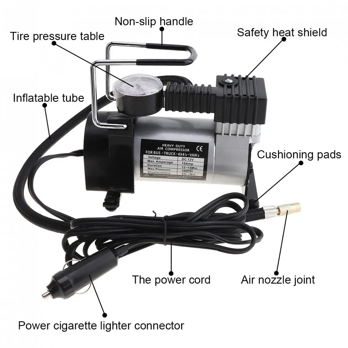 DC 12V Portable Car Electric Inflator Pump Single cylinder Auto Tire