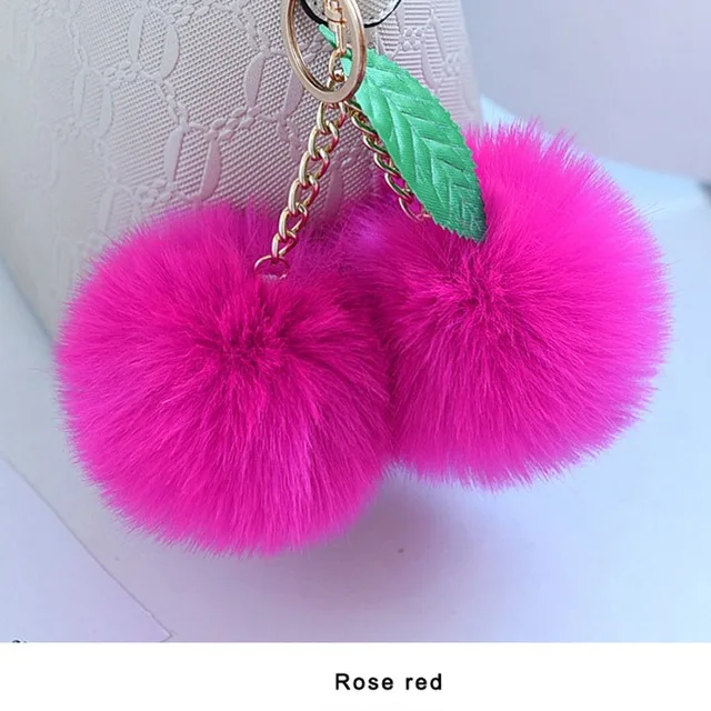 Корейский меховый брелок-помпон кролик мех мяч брелок для ключей porte clef pompom de fourrure сумка с помпонами Подвески вишня автомобильный брелок - Цвет: 6