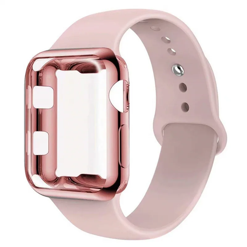 Для наручных часов Apple Watch 38 мм 40 мм 42 44 мм мягкий силиконовый замена спортивный браслет с Чехол из термопластичного полиуретана для наручных часов iwatch серии 1/2/3/4 ремень - Цвет ремешка: rose