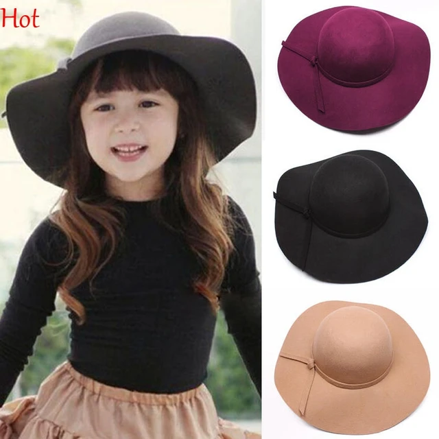 Fashion Kids Wide Brim Fedora Wool Hat Sun Beach Cap Chapeu Sombrero