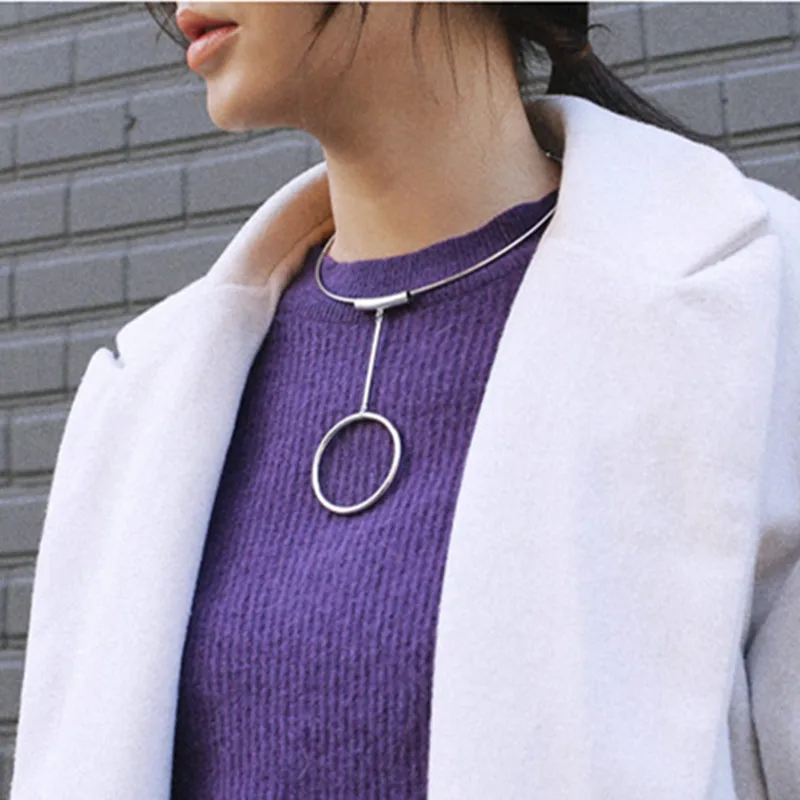 

2 Color Gold Silver Color Minimalist Torques Big Circle Hyperbole Adjustable Chocker Necklaces For Women Neckless Jewelry