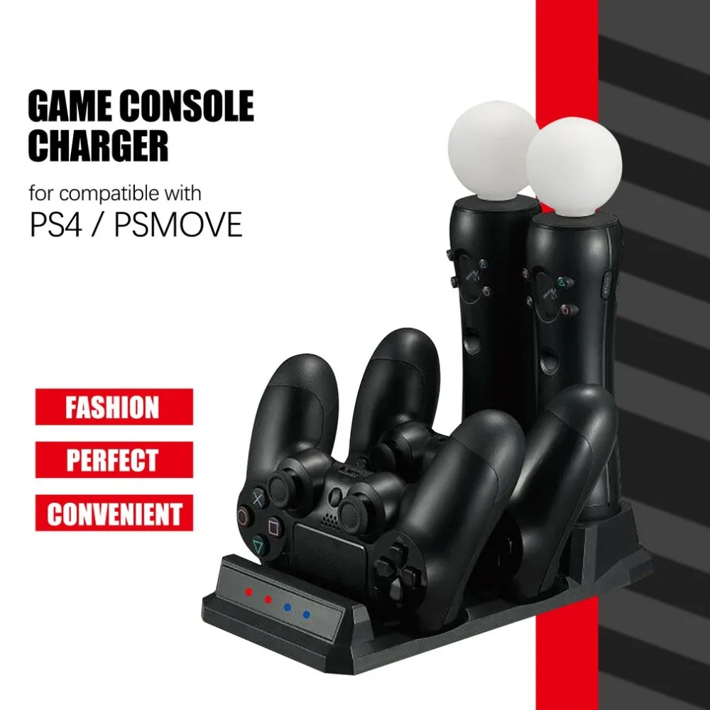 

For Playstation 4 PS4 Slim Pro PS VR PS Move Motion Controllers 4 in 1 Charger USB Charging Dock Station Storage Stand With Caps