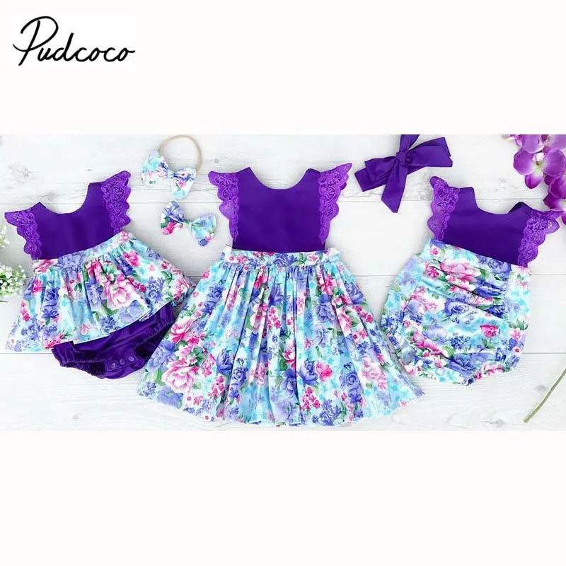 

2019 Brand Toddler Baby Girls Sisters Matching Floral Clothes Jumpsuit Romper Dress Cute Floral Summer Lace Outfit Clothes 0-6Y