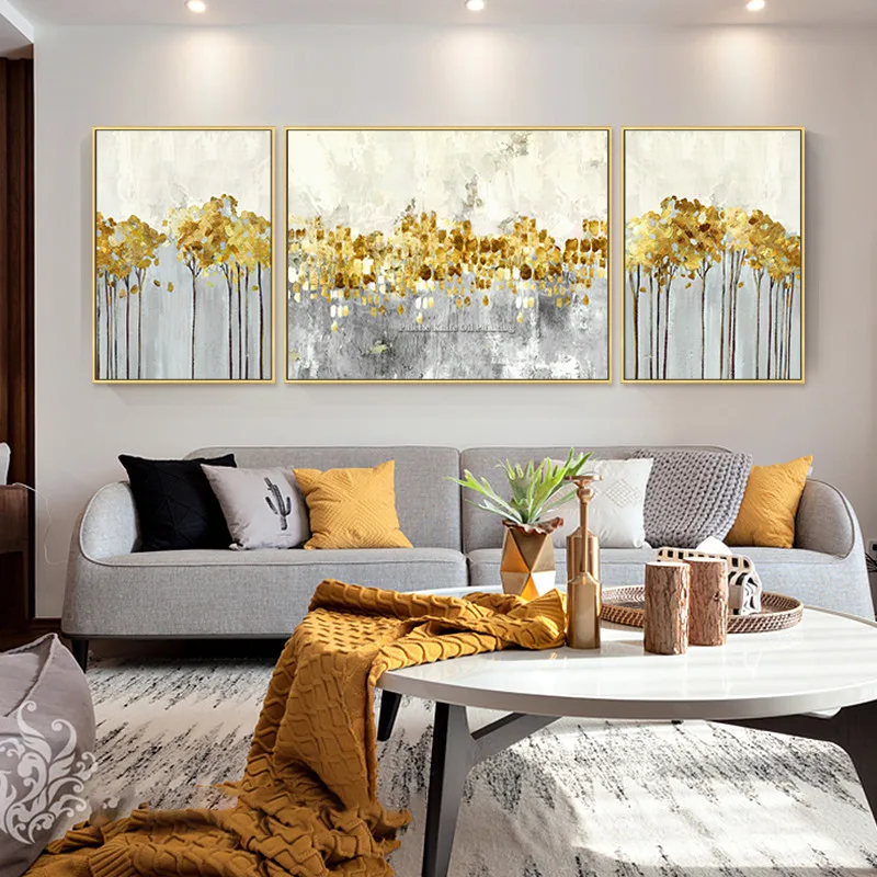 3 pieces Canvas painting modern abstract acrylic painting gold art quadros caudros decoracion Wall art Pictures for living room