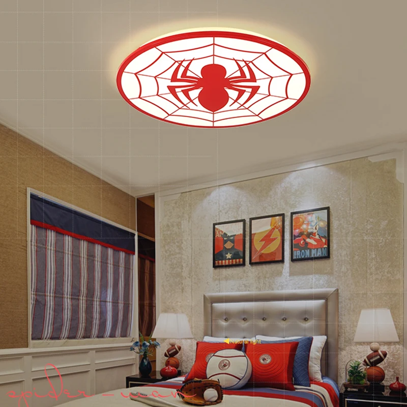 

spiderman red color modern led ceiling lights deco chambre garcon avize with remote control plafondlamp kids room light lamp