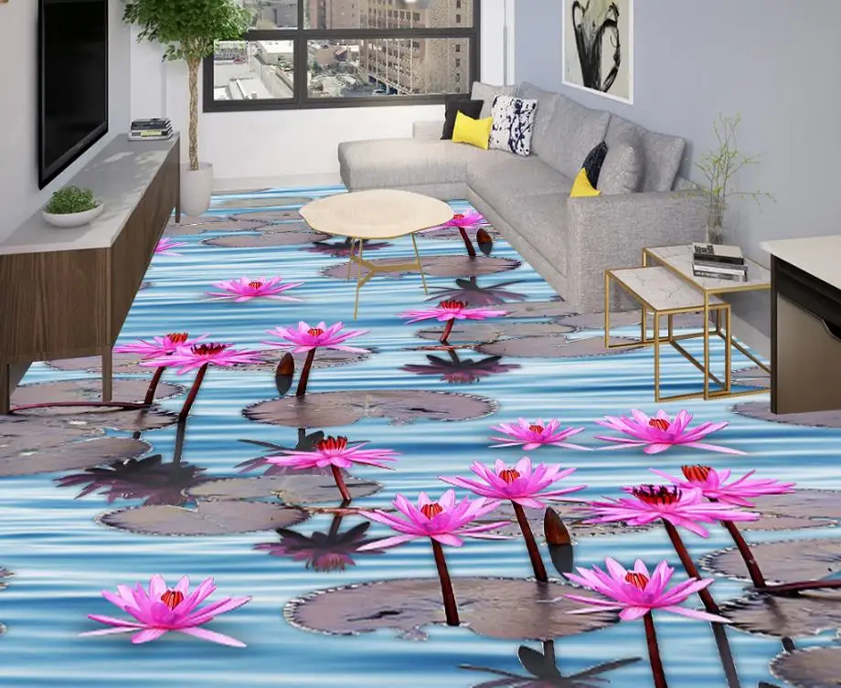 

3d Floor Photo Wallpaper Murals Custom Wallpaper For Walls 3d Floor Painting Lotus Wall papers Home Decor Plants