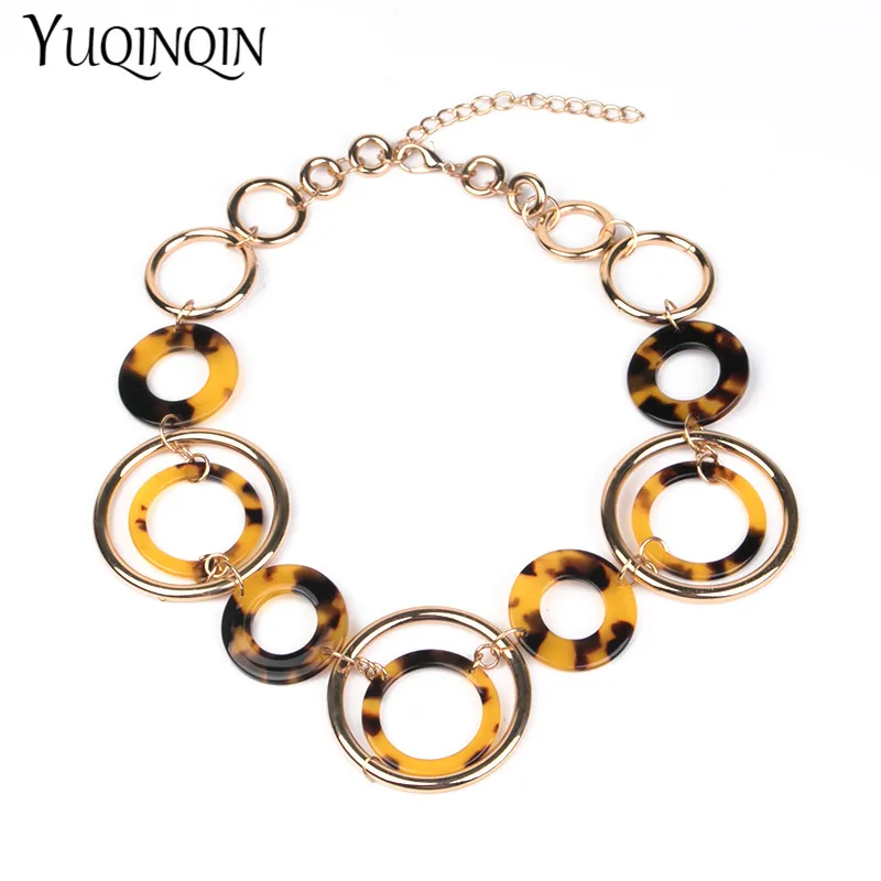 Long Gold Metal Chains Fashion Big Necklace Women Round Geometric Acrylic Designer Vintage Necklaces for Girls Jewelry Wholesale