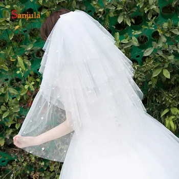 

Multi-Layer Short White Bridal Veils with Comb Pearls 6 Layers Elbow Length Veil for Bride Charming Wedding Accessories V33