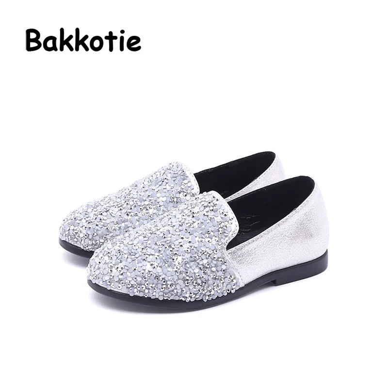 Bakkotie/Новинка осени 2019 модные блестящие туфли на плоской подошве для маленьких