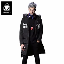 Genanx Brand Hooded Fur Collar Detachable Down Coat Men Winter Long Warm Parka Coat Men White Duck Down Clothing Size M-XXL