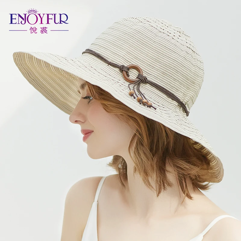 

ENJOYFUR Women Cotton Summer Hats Foldable And Breathable Beach Caps Sun Protection Wide Brim Hat For Female