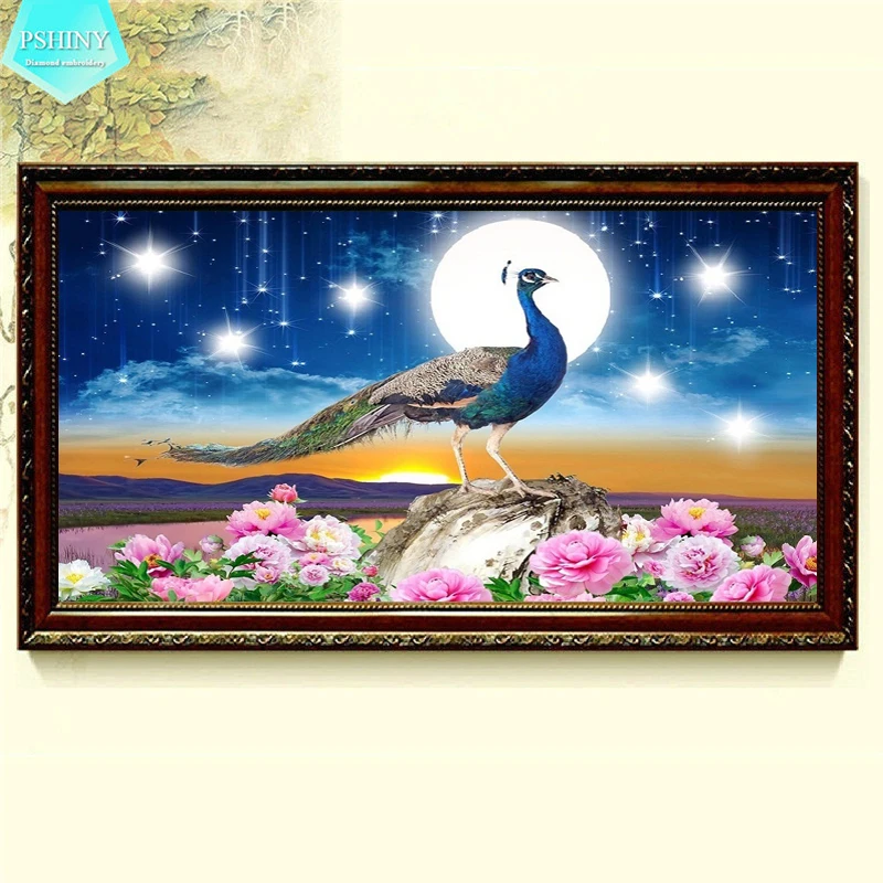 

PSHINY 5D DIY Diamond embroidery sale Bright moon peacock full Square set rhinestone animals Diamond painting cross stitch